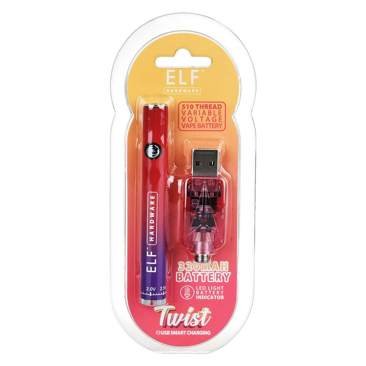 15CT DISPLAY - ELF Hardware Twist 510 Cart Vape Battery - 320mAh / Assorted Colors - Headshop.com