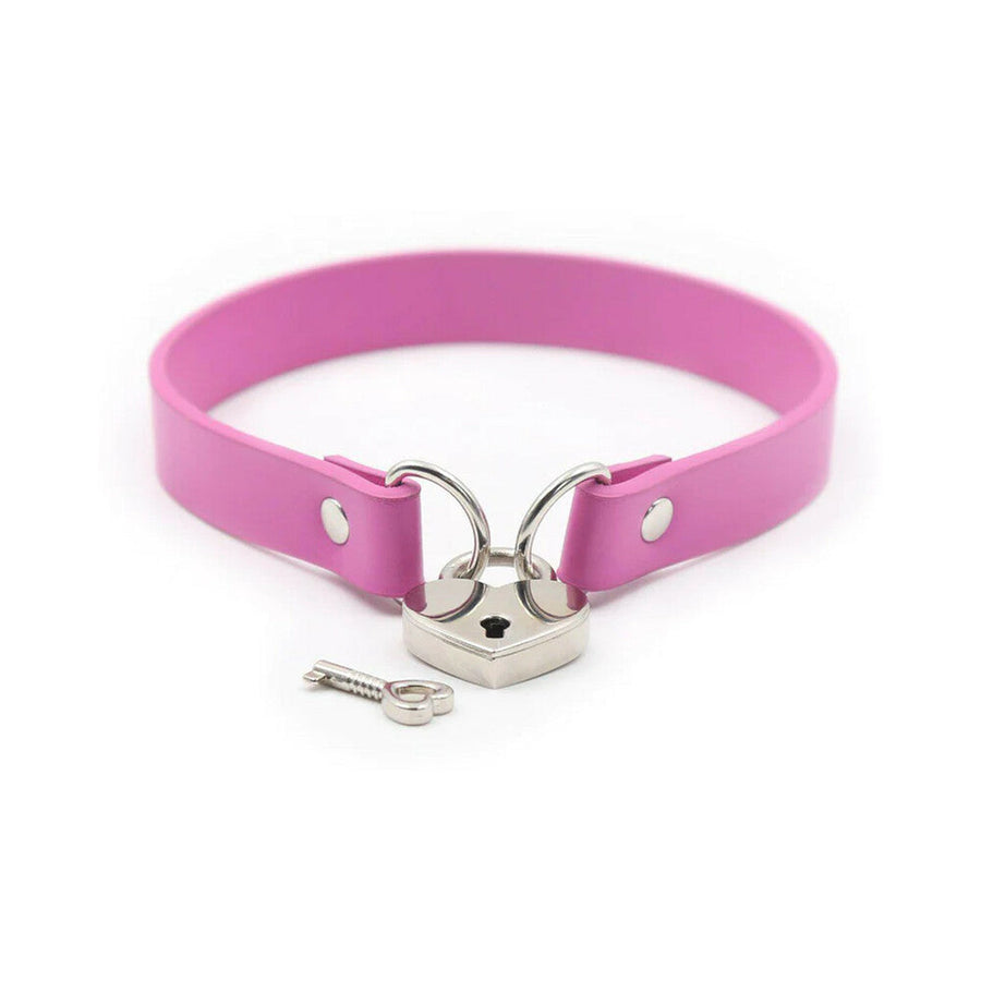 Ple'sur PVC Collar With Heart Lock & Key Pink Bag Packaging - Headshop.com