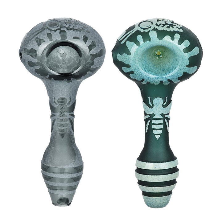 Milkyway Bee Hive Sandblasted Glass Spoon Pipe | 4.5" - Headshop.com