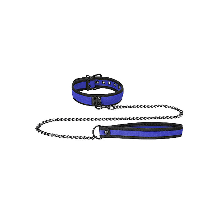 Ouch! Puppy Play Neoprene Collar With Leash Blue/Black - Headshop.com