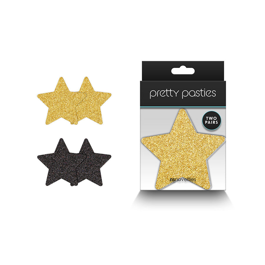 Pretty Pasties Glitter Stars Black/Gold 2 Pair - Headshop.com