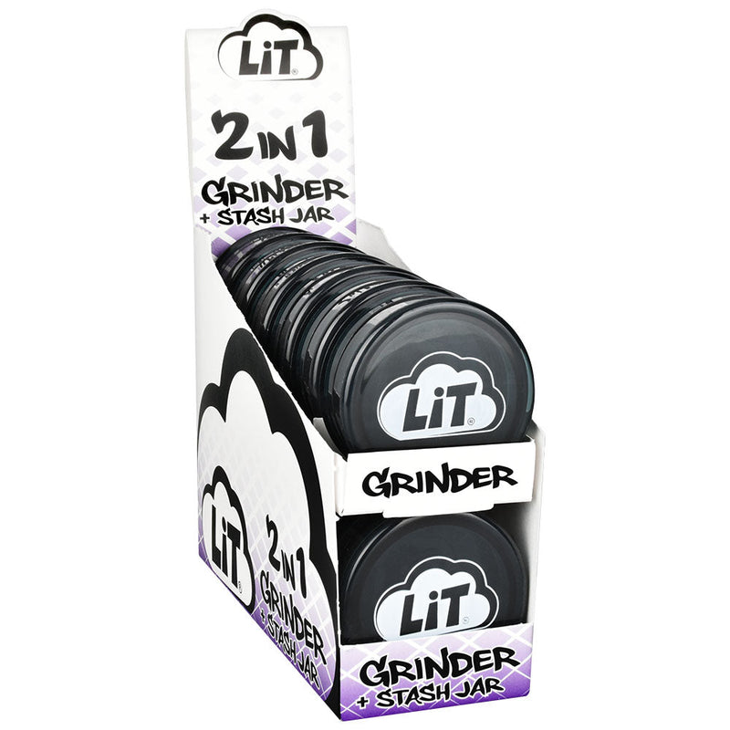 LiT 2-In-1 Acrylic Grinder & Stash Jar - 2.25" / Black 12PC DISPLAY - - Headshop.com