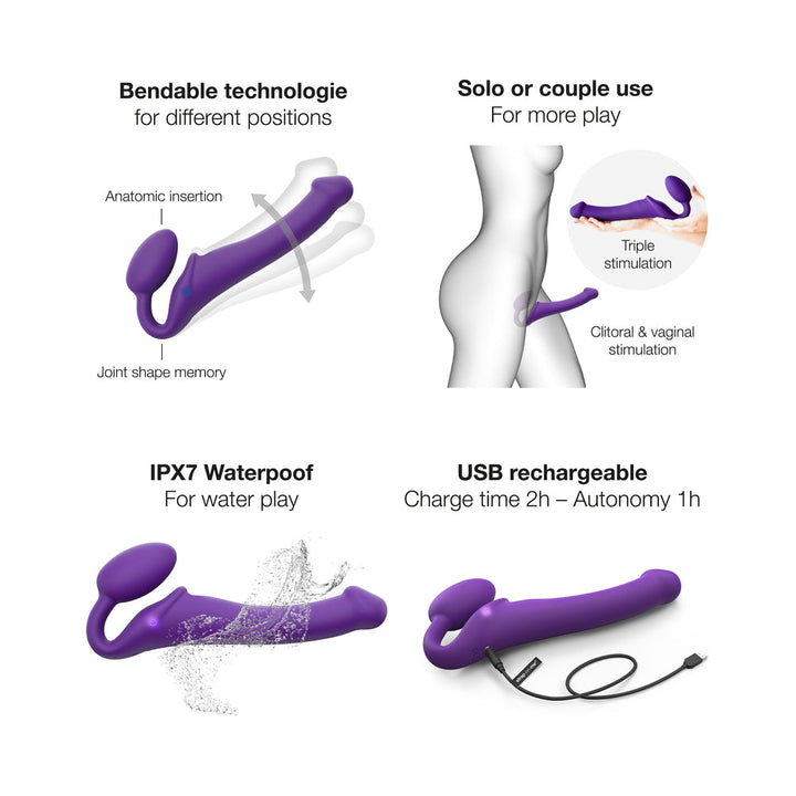 Strap-On-Me Rechargeable Remote-Controlled Silicone Vibrating Bendable Strap-On Purple M - Headshop.com