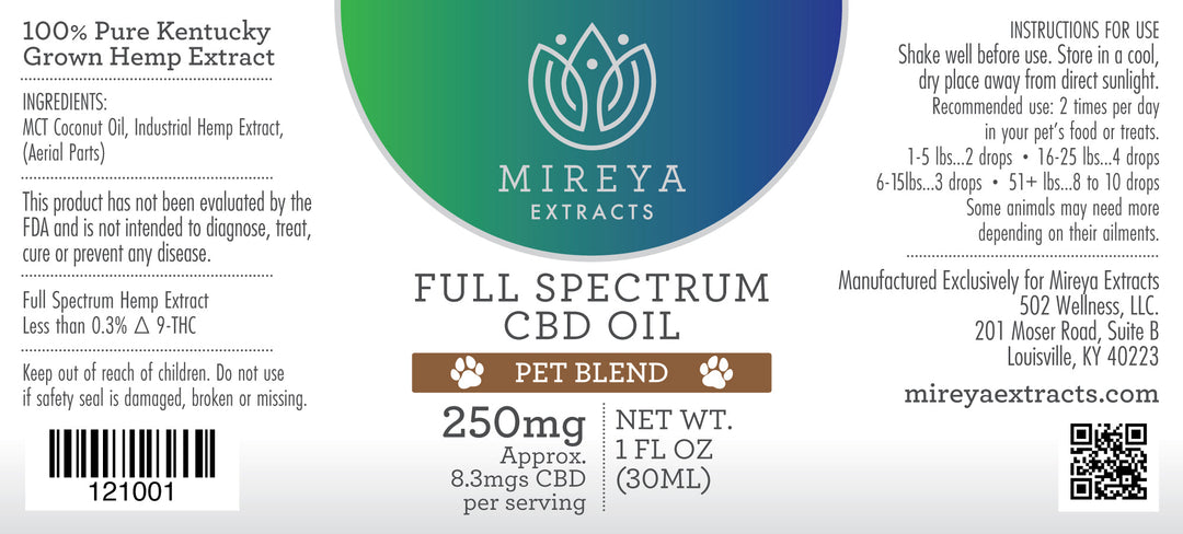 Mireya Extracts Pet CBD Oil 250mg - Headshop.com