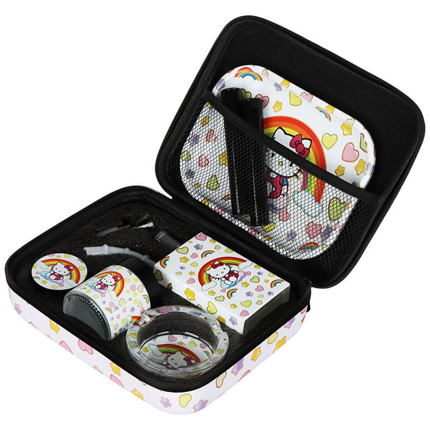 Cute Kitty Juicebox Glass Water Pipe Smoker's Travel Kit - 7" / 14mm F / Rainbow Kitty