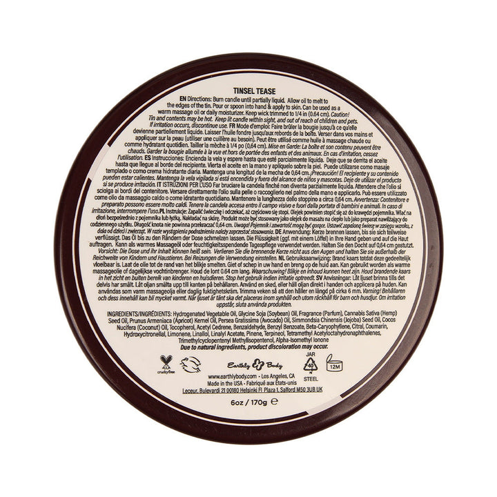 Earthly Body Hemp Seed 3-in-1 Massage Candle Tinsel Tease 6 oz. - Headshop.com