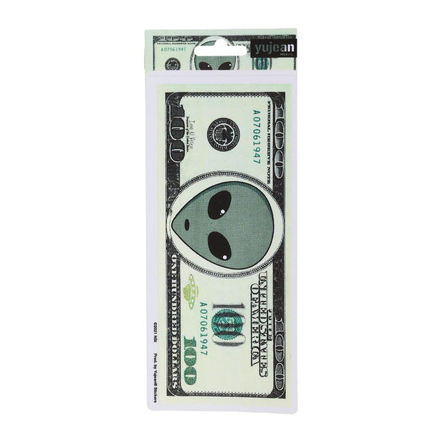 All About The Aliens $100 Bill Sticker - 6.3"x3" - Headshop.com