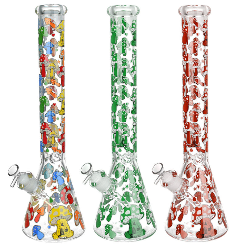 Glow Mushroom Beaker Water Pipe - 18" / 14mm F / Colors Vary - Headshop.com