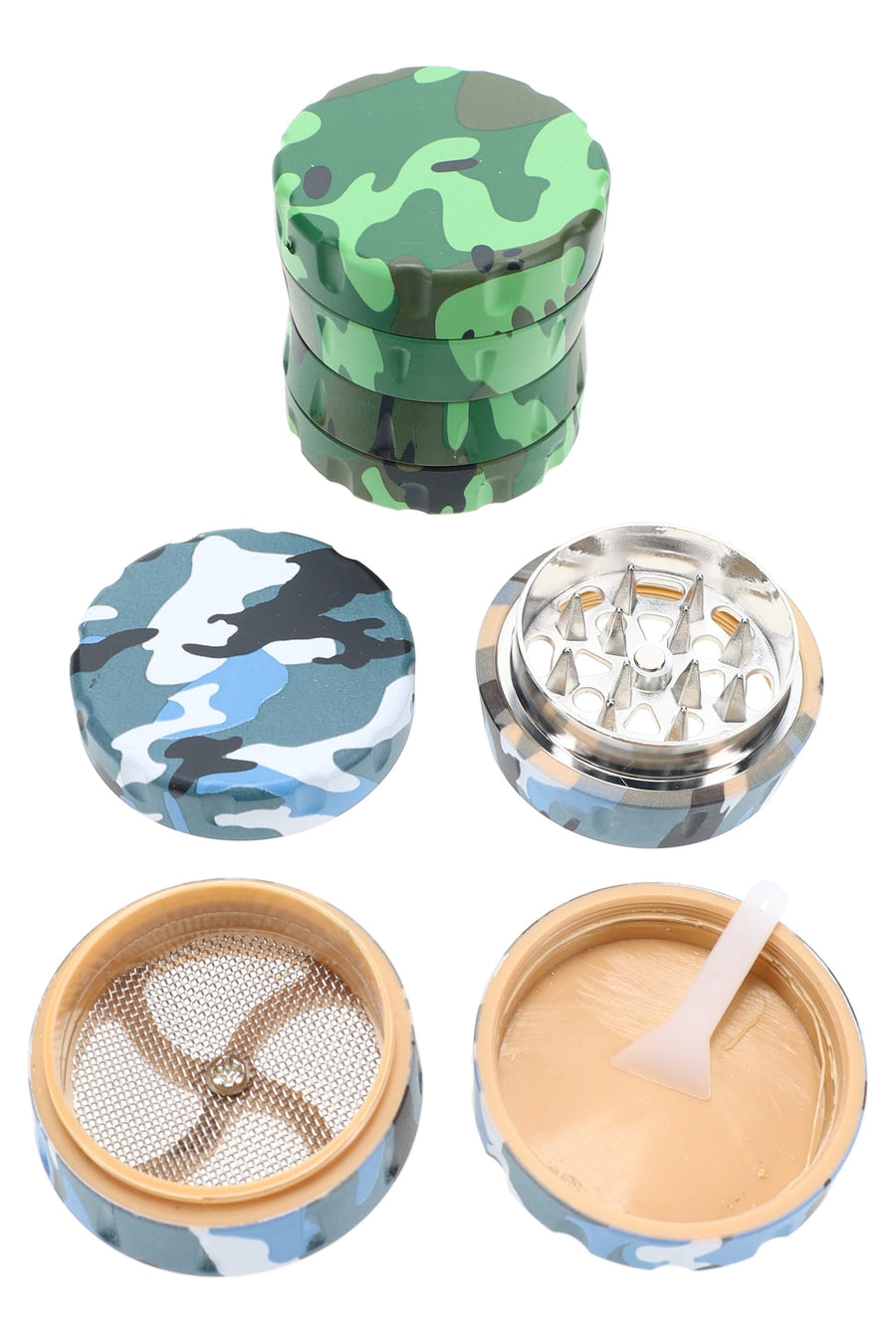 Camo 4-Part Plastic & Metal Herb Grinder “Camo Scout” – 1¾″ – Assorted Colors - Headshop.com
