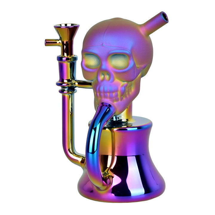 Solemn Skull Electroplated Glass Recycler - 6.75" / 14mm F / Colors Vary - Headshop.com