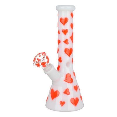 Valentines Day Heart Glow In The Dark Beaker Water Pipe - 10" / 14mm F - Headshop.com