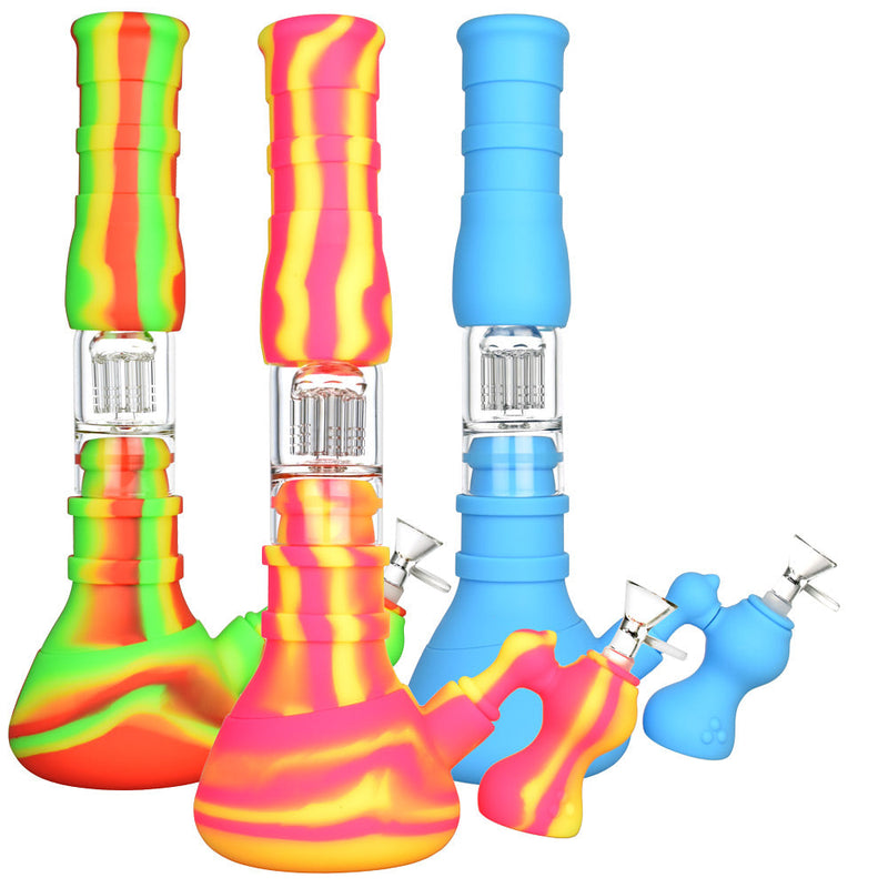 3 Stage Silicone Water Pipe w/ Ash Catch- 14"/14mm F/Clrs Vary - Headshop.com