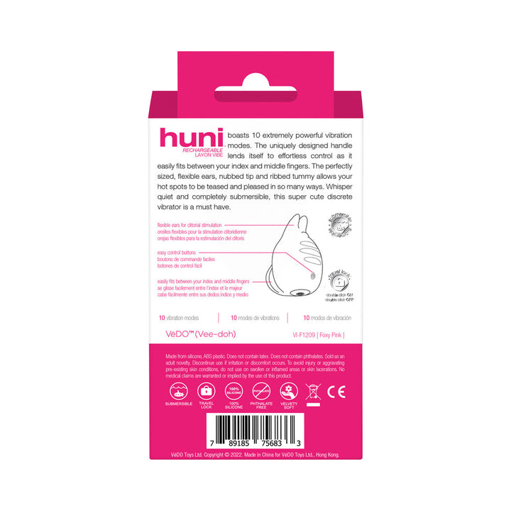 VeDO Huni Rechargeable Finger Vibe Tease Me Foxy Pink - Headshop.com