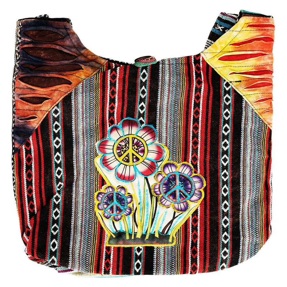 ThreadHeads Tie Dye Peace Sign Flower Sling Bag - 15"x15" - Headshop.com