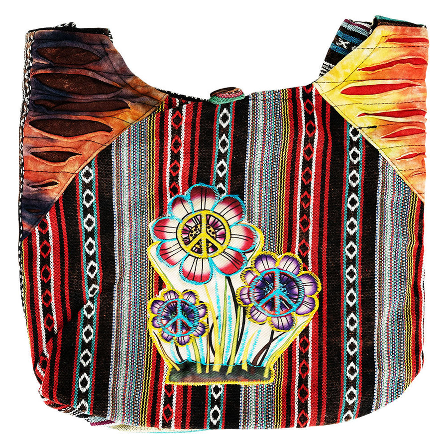 ThreadHeads Tie Dye Peace Sign Flower Sling Bag - 15"x15" - Headshop.com