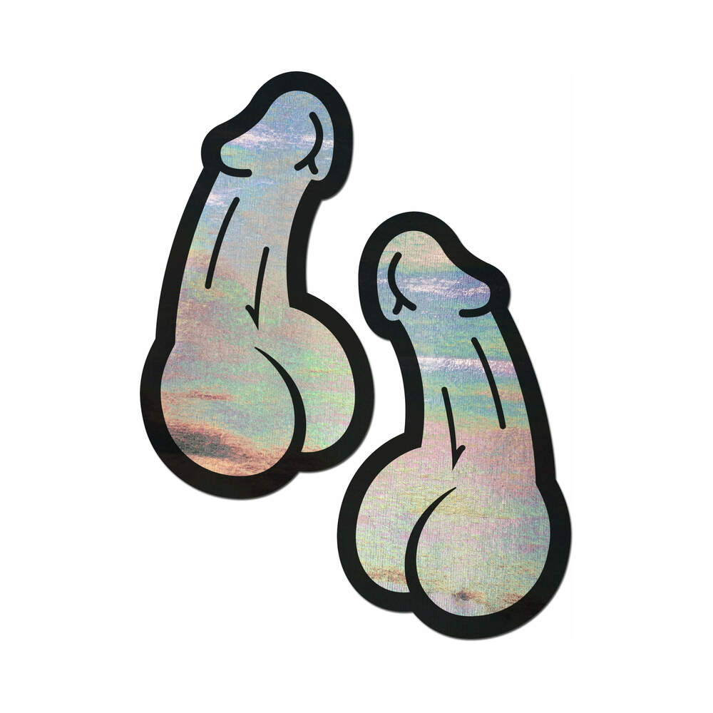 Pastease Penis: Holographic Silver Dick Nipple Pasties - Headshop.com