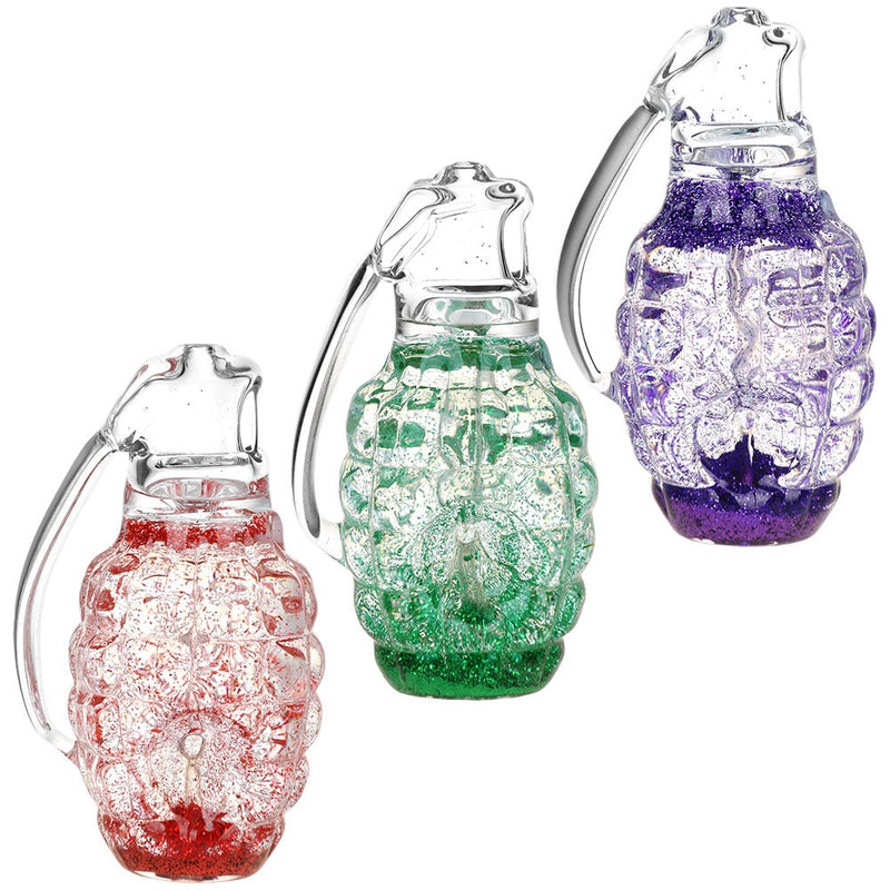 Glitter Grenade Glycerin Glass Hand Pipe - 3.5" / Colors Vary - Headshop.com