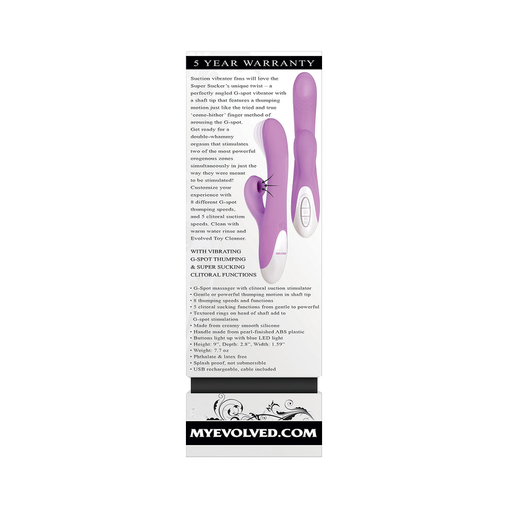 Evolved Super Sucker Rechargeable Thumping Suction Silicone Dual Stimulator Purple - Headshop.com