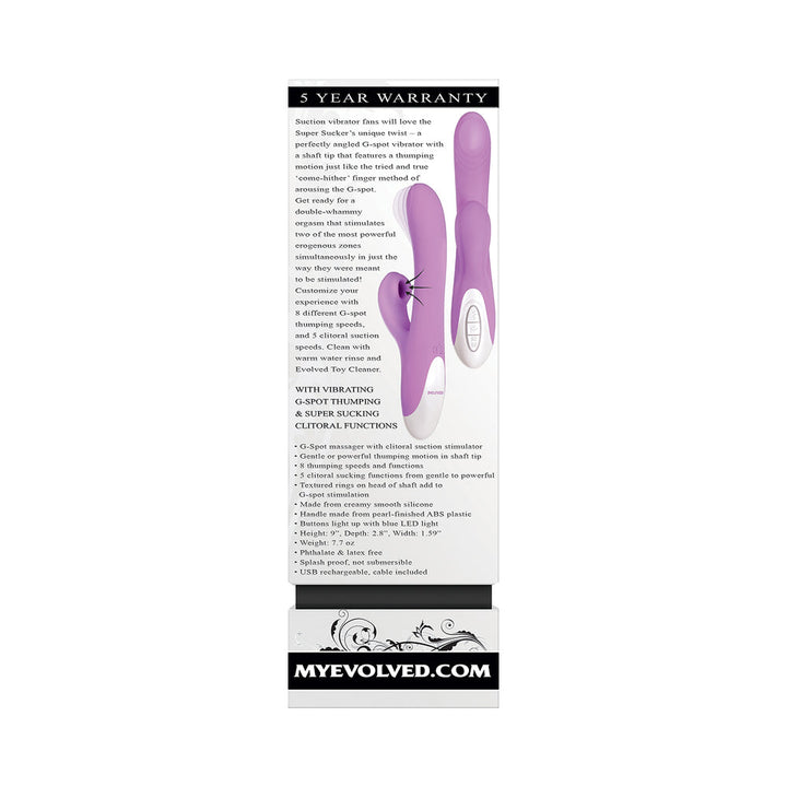 Evolved Super Sucker Rechargeable Thumping Suction Silicone Dual Stimulator Purple - Headshop.com