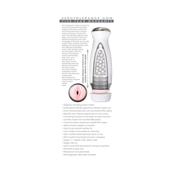 Zero Tolerance Rechargeable Thrusting Stroker With Movie Download White - Headshop.com
