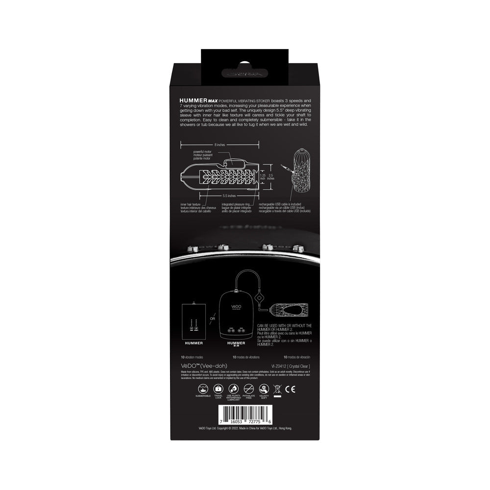 VeDO Hummer 2.0 Rechargeable Vibrating Sleeve Black Pearl - Headshop.com