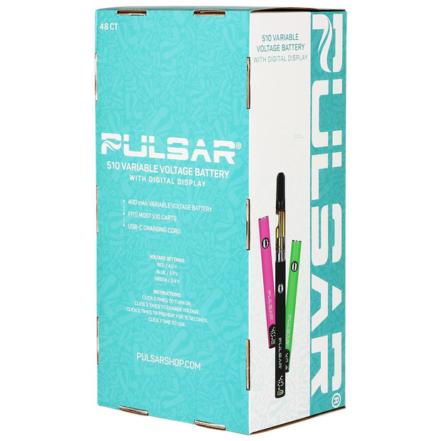 48CT DISPLAY - Pulsar Digital Display Slim VV Click Button 510 Battery - 400mAh / Asstorted Colors