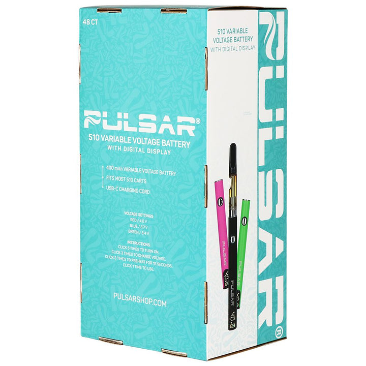 48CT DISPLAY - Pulsar Digital Display Slim VV Click Button 510 Battery - 400mAh / Asstorted Colors