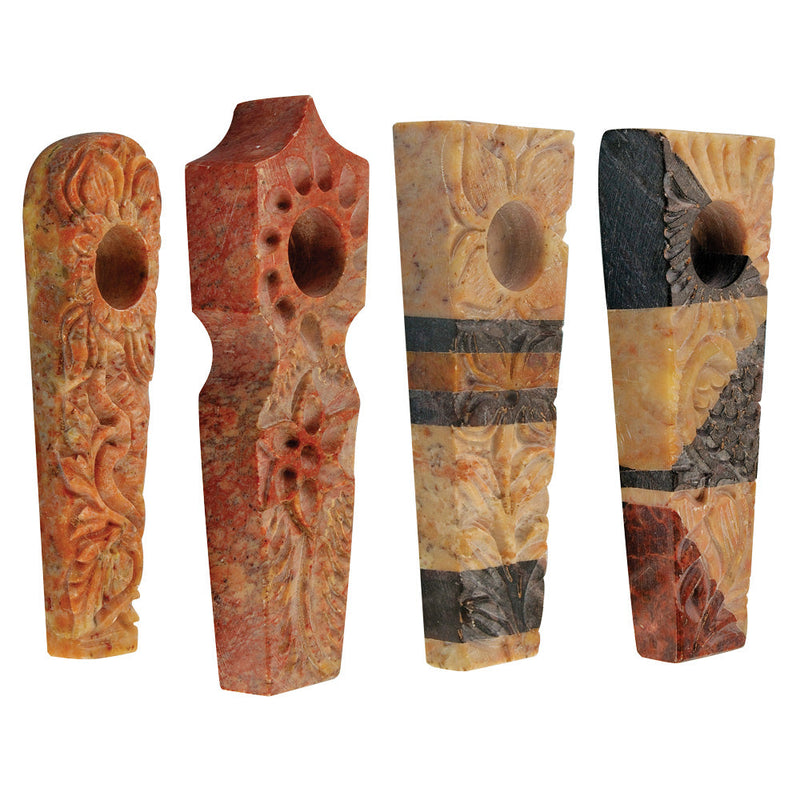 8PC - Carved Marble Stone Pipe - 3" / Assorted Styles - Headshop.com