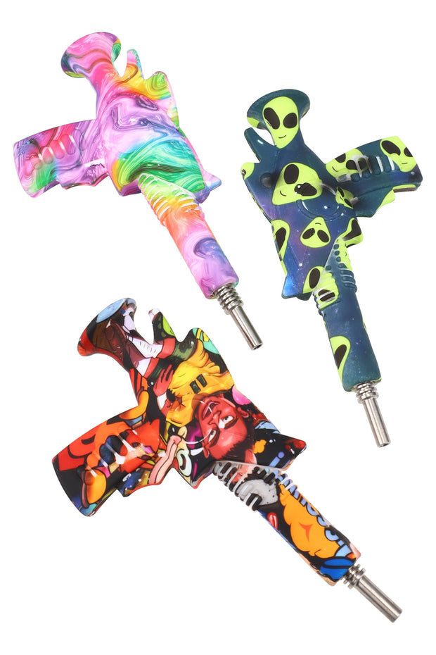 Silicone Decal Martian Ray-Gun Dab Straw “Space Blaster” – 6″ – Assorted