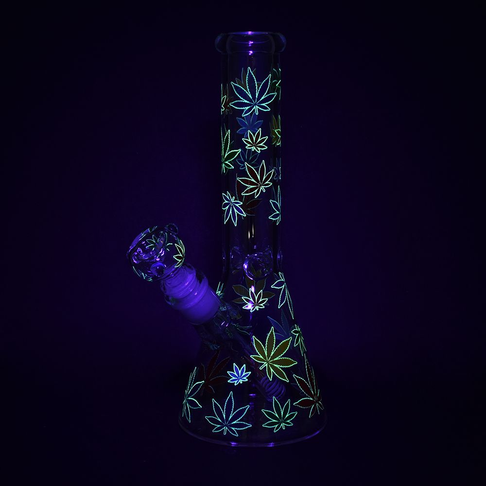 Rainbow Pride Leaf Beaker Glass Water Pipe - 10.25" / 14mm F - Headshop.com