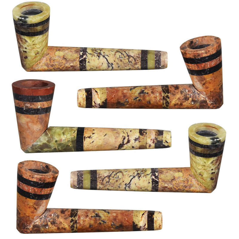 5PC SET - Multicolored Striped Stone Pipe - 4" / Asst - Headshop.com