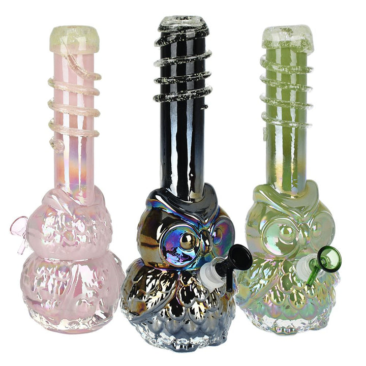 Iridescent Owl Soft Glass Water Pipe - 12" / 14mm F - Headshop.com