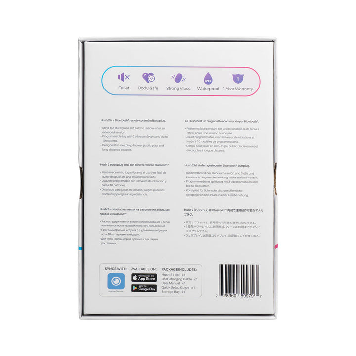Lovense Hush 2 Bluetooth Remote-Controlled Vibrating Butt Plug XS 1 in. - Headshop.com