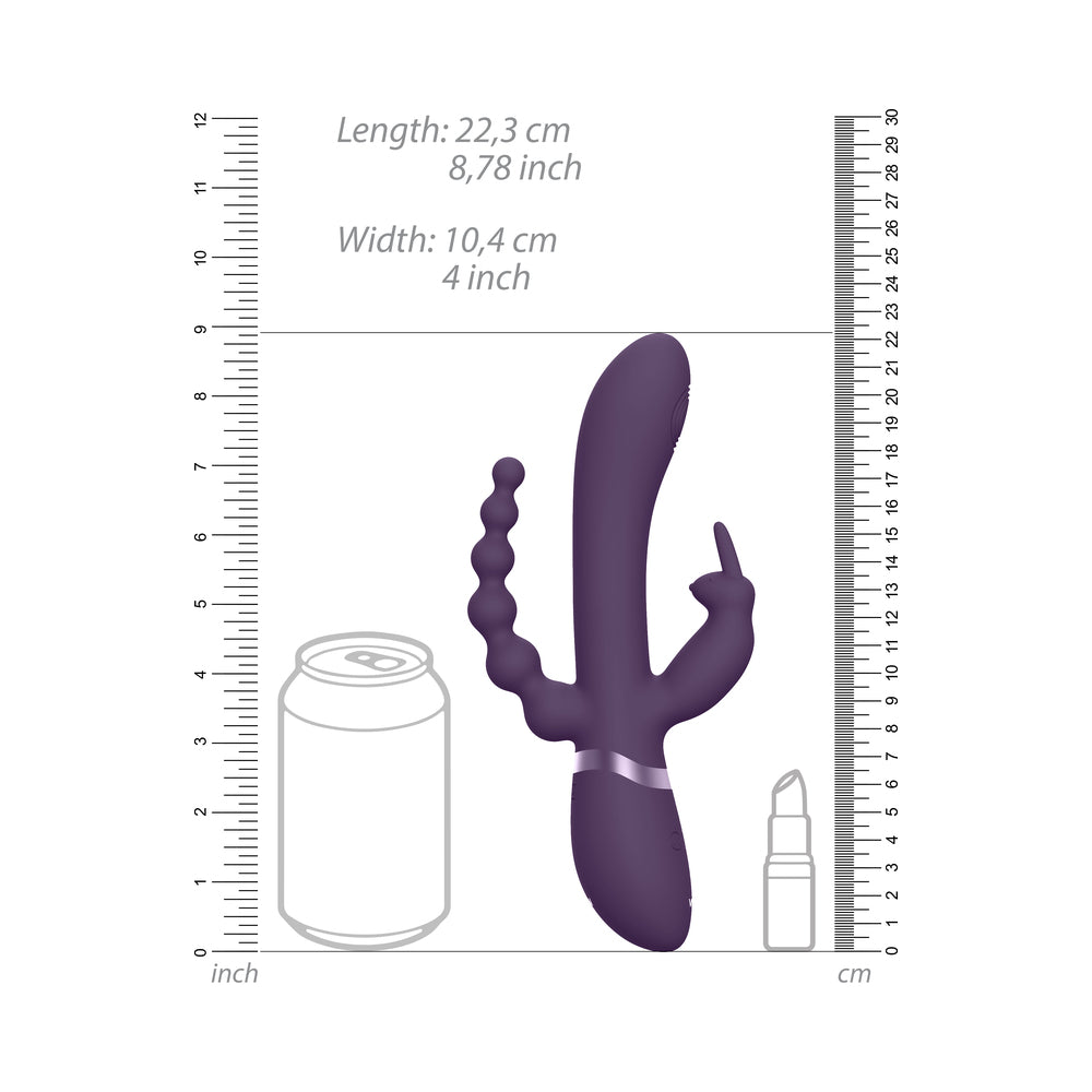 VIVE RINI Rechargeable Triple-Motor Pulse-Wave Dual Entry Silicone Rabbit Vibrator Purple - Headshop.com
