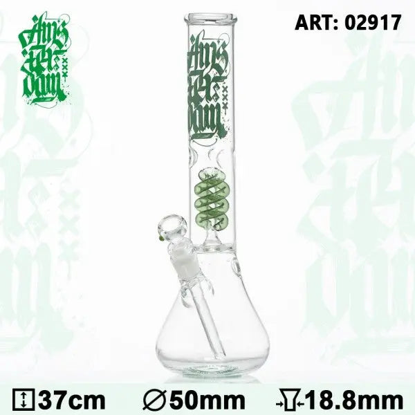 Amsterdam | 15" Green Glass Water Pipe w/ Coil Perc - Headshop.com