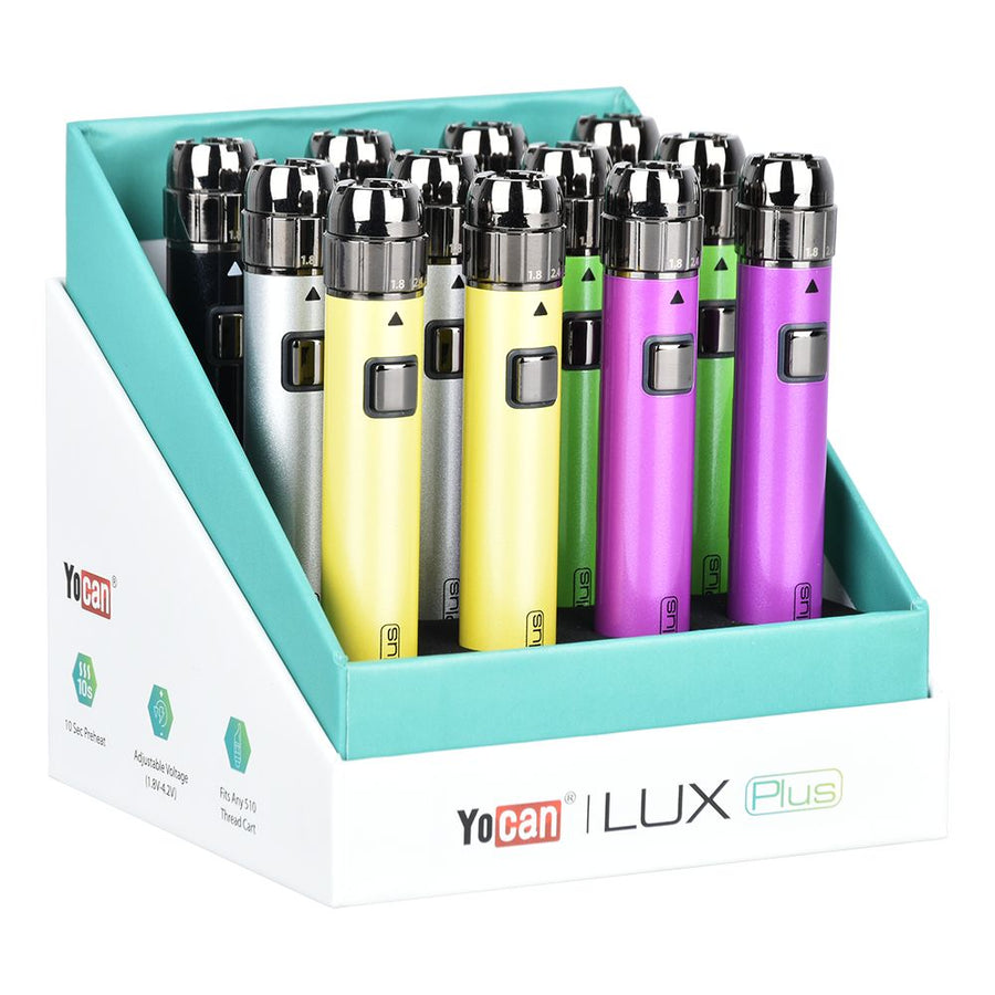 12CT DISPLAY - Yocan LUX Plus 510 Battery - 650mAh / Assorted Colors - Headshop.com
