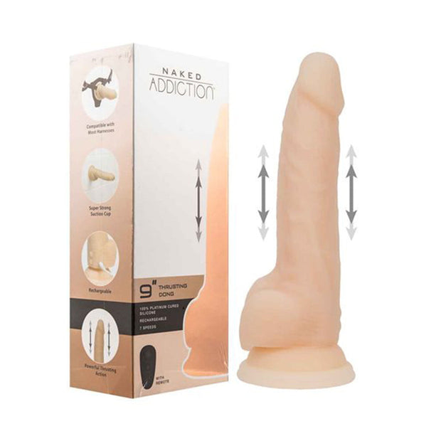Naked Addiction Rechargeable Remote-Controlled 9 in. Silicone Thrusting Dildo Beige - Headshop.com