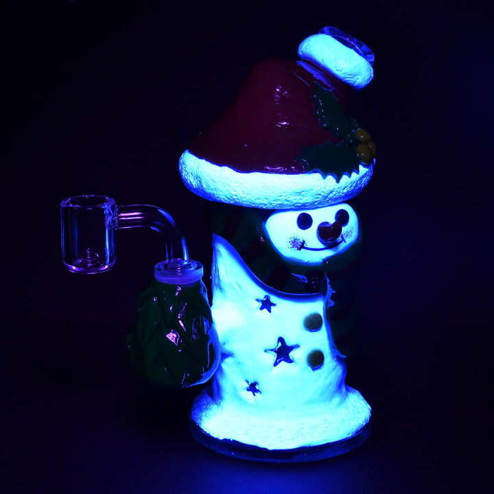 Snowman Glass Glow in the dark Dab Rig - 6.75" / 14mm F - Headshop.com
