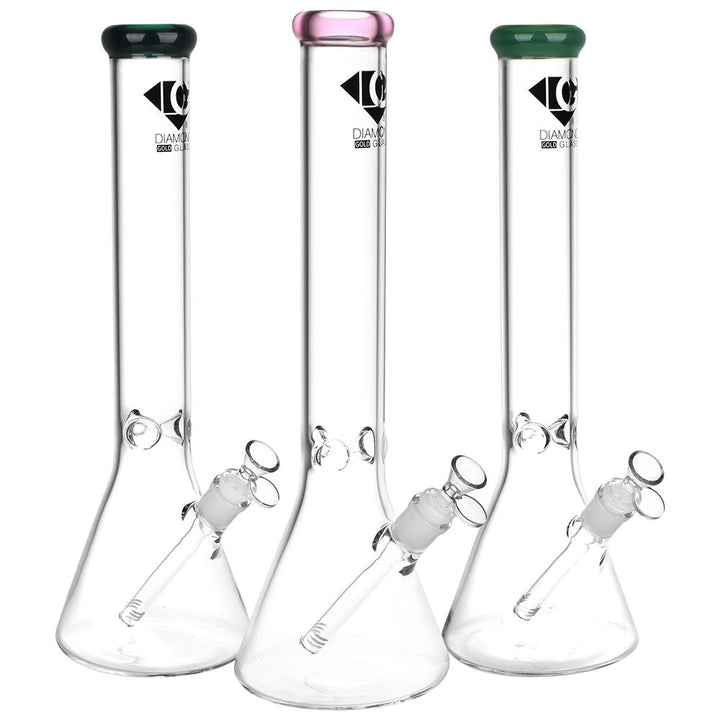 Diamond Glass Gold Classic Beaker Water Pipe - 16.25" / 14mm F - Headshop.com