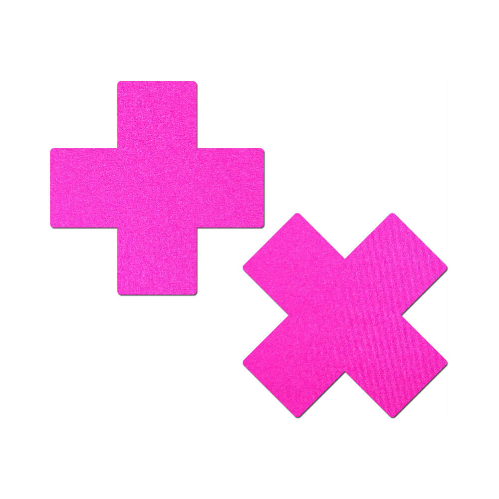 Pastease Plus X: Neon Pink Day-Glow Lycra Cross Nipple Pasties - Headshop.com