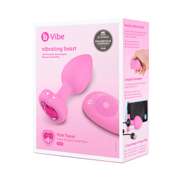 b-Vibe Vibrating Heart Anal Plug with Heart-Shaped Jewel Base Small/Medium Pink