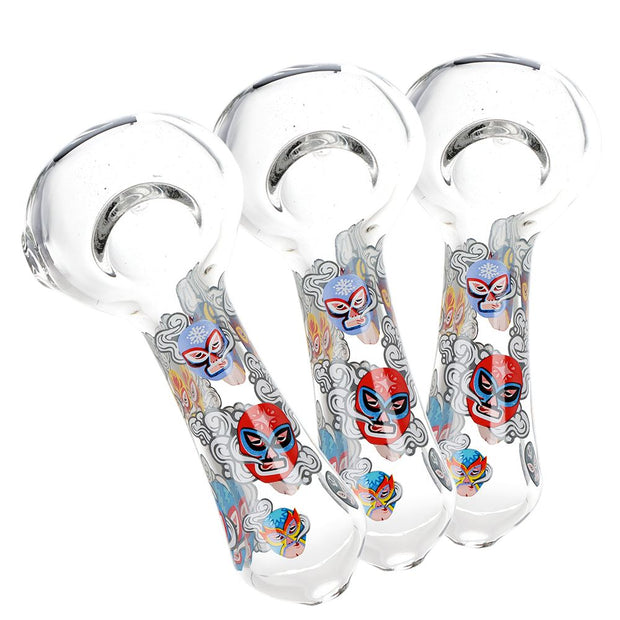 3CT BUNDLE - Pulsar Luchadors Glass Spoon Pipe - 4.5"