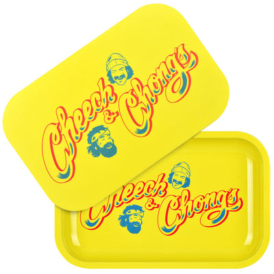 Cheech & Chong x Pulsar Metal Rolling Tray W/ Lid - Yellow Logo / 11" x 7" - Headshop.com