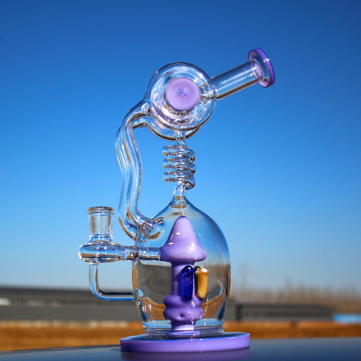 Approx. 11" Spiral Mushroom Recycler Water Pipe w/ Circ Perc - Headshop.com