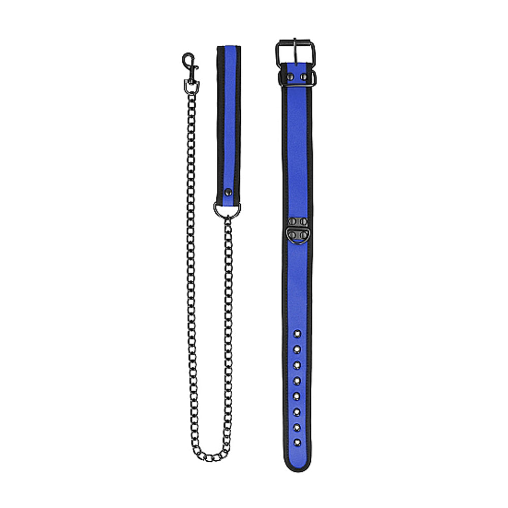 Ouch! Puppy Play Neoprene Collar With Leash Blue/Black - Headshop.com