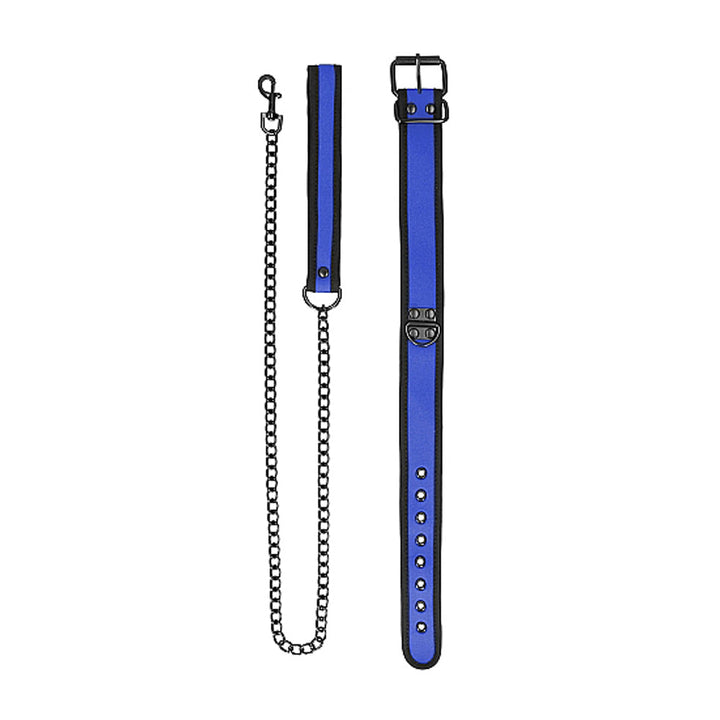 Ouch! Puppy Play Neoprene Collar With Leash Blue/Black - Headshop.com