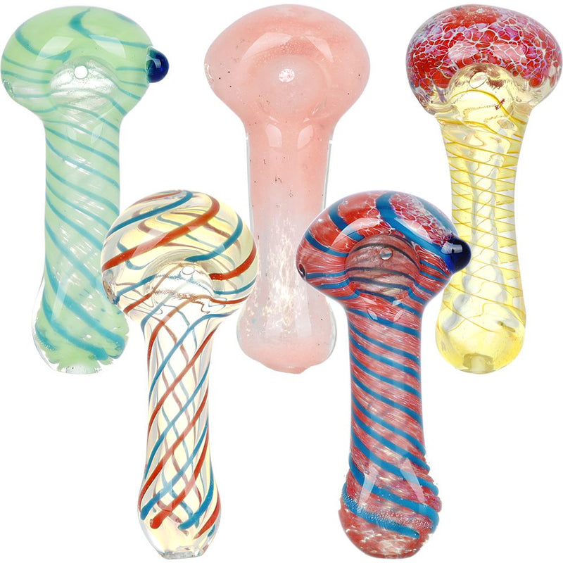 40CT Bag - Striped Glass Hand Pipe - 3.5" / Assorted Colors