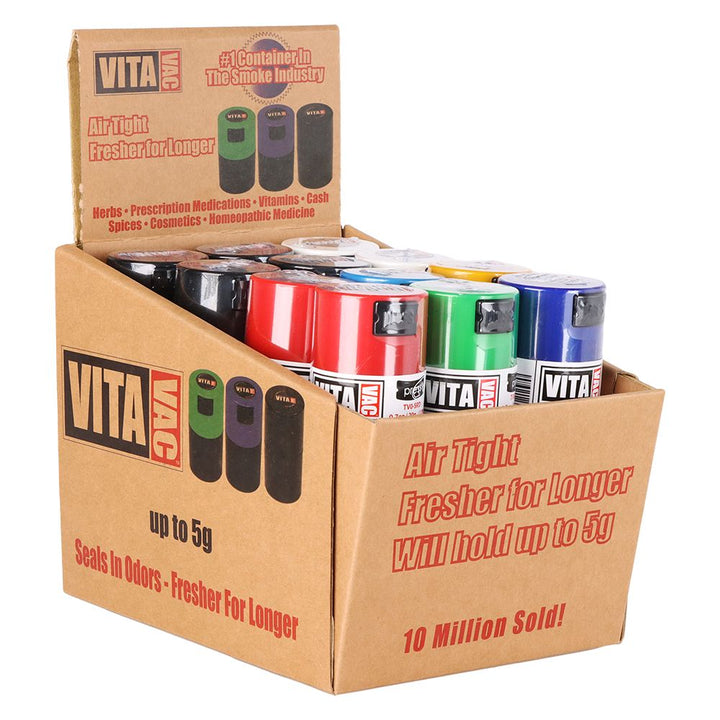 24CT DISPLAY - Vitavac Smell Proof Container - 2.75" / Assorted Colors - Headshop.com