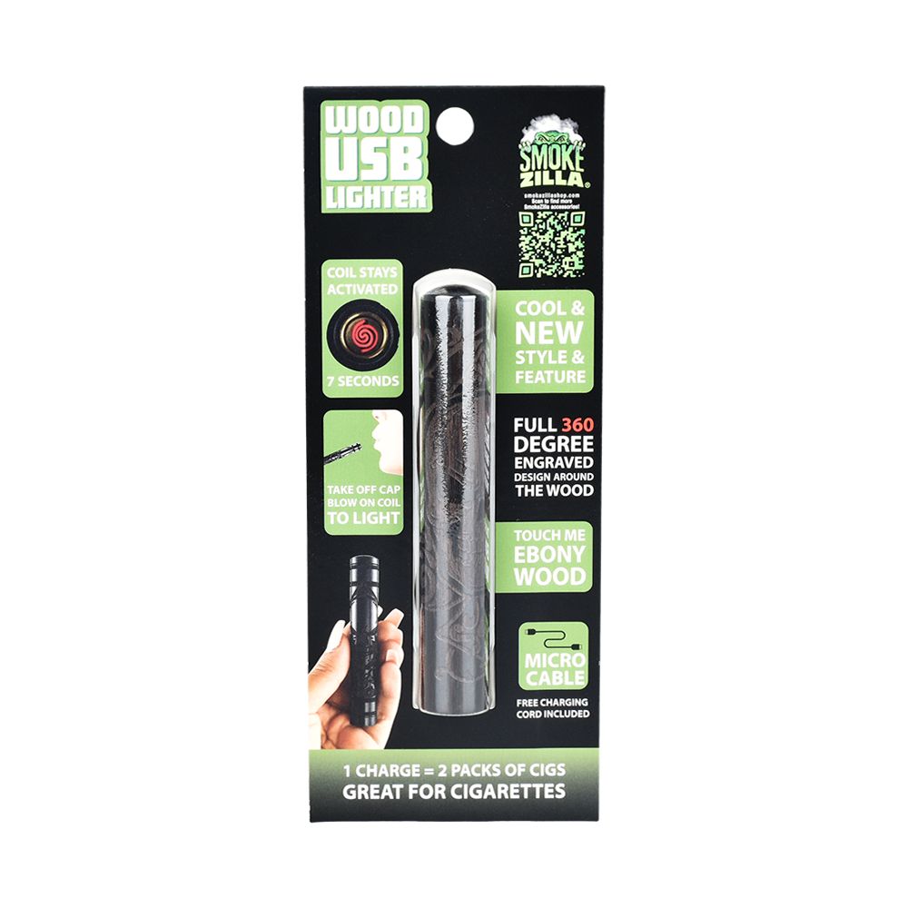 Smokezilla Ebony Wood Rechargeable Coil Lighter - 170mAh / 4" 6ct - Headshop.com