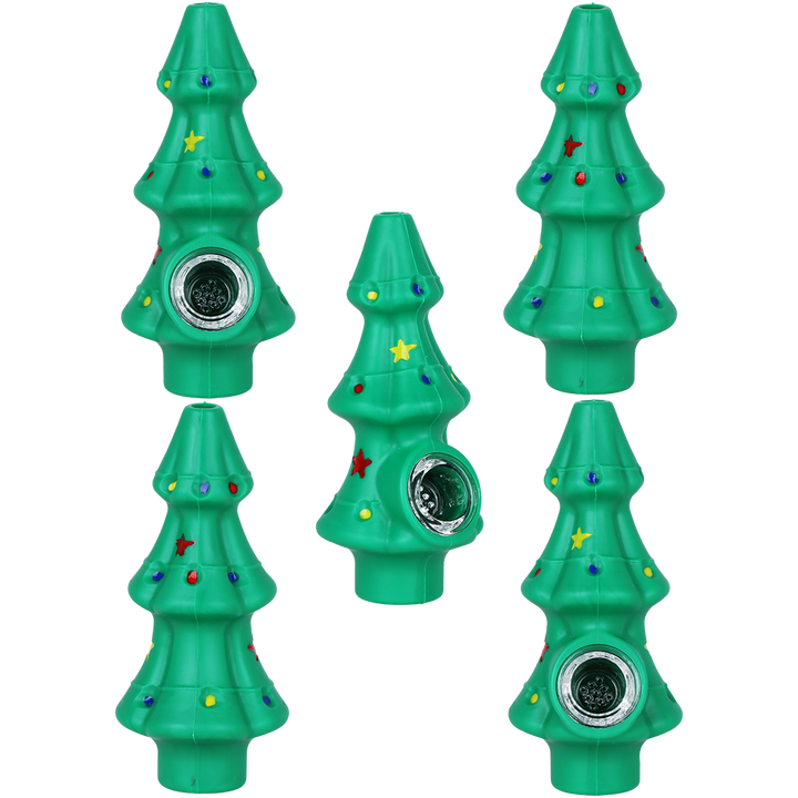 5CT BUNDLE - Christmas Tree Silicone Hand Pipe - 4.9"
